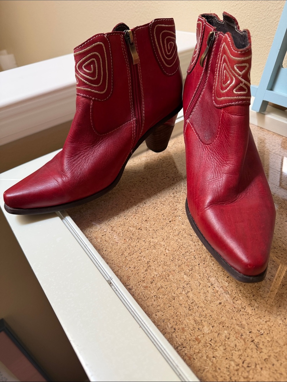 Spring Step Red Leather Western-Inspired Ankle Boots